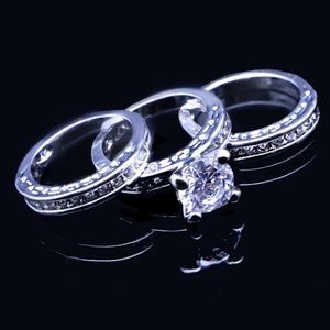 3 piece CZ diamond Bridal engagement wedding ring